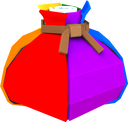 A 3D render of a large bag of confetti from Paper Mario: The Origami King.