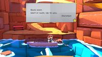 The note left behind by the Oarsman if Mario returns to the boat after Olivia flees to Breezy Tunnel in Paper Mario: The Origami King