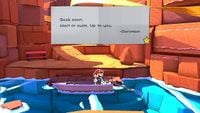 The note left behind by the Oarsman if Mario returns to the boat after Olivia flees to Breezy Tunnel in Paper Mario: The Origami King