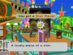 Mario getting the Star Piece on the roof of the juice bar in Glitzville in Paper Mario: The Thousand-Year Door.