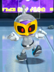 A Sour Bunch member in a grey alien-esque outfit with antenna in Mighty Mission: Alien Invasion in Princess Peach: Showtime!.