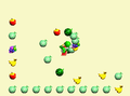 The Green Yoshi with all the fruit spiraling away in the center at the end of the level