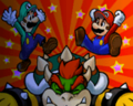 Mario and Luigi jumping on Bowser.