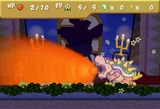 Bowser uses Flamethrower to finish Mario off.