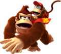 Donkey Kong running with Diddy Kong on his back.