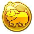 A gold badge from Mario Kart Tour depicting a goat