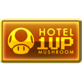 A Hotel 1UP Mushroom gold badge