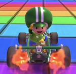 Green Toad (Pit Crew) performing a trick.