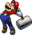 Artwork of Mario and Luigi using their hammers from Mario & Luigi: Superstar Saga + Bowser's Minions