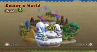World 3 on the world select screen from New Super Mario Bros. Wii