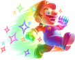 Artwork of Invincible Mario from New Super Mario Bros. Wii. It saw subsequent use in New Super Mario Bros. 2, New Super Mario Bros. U, and Super Mario 3D World.