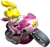Artwork of Princess Peach on her Mach Bike, from Mario Kart Wii