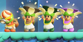 Recruit Poplin, Curious Poplin, Poplin Band Member and Florist Poplin celebrating after saving all Bellabel Flowers from the Koopalings