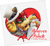 Artwork of the wedding announcement poster from Super Mario Odyssey, featuring Princess Peach, Bowser, and Tiara.