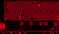 The sixth room in Stage 3 of Virtual Boy Wario Land, featuring Ball 'N Chains and a Thorny Fish
