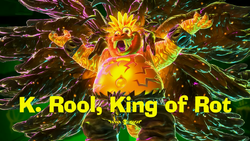 Title card for K. Rool, King of Rot in Donkey Kong Bananza