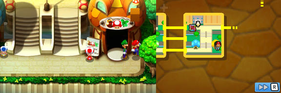 Mario and Luigi under a block holding a Mushroom Ball