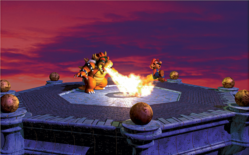 File:Mario and Bowser Fire Artwork (alt 2) - Super Mario 64.png