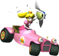 Peach driving her Royale holding a Spiny Shell