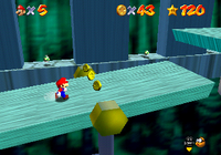 Mario on the tilting platforms in Bowser in the Dark World