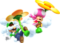 Luigi and Toadette using a Propeller Flower