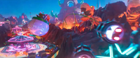 Bowser and Bowser Jr. flying over Planet Bowser in The Super Mario Galaxy Movie