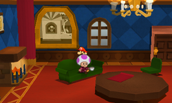 Mario near the Forebear's Portrait scrap in The Enigmansion of Paper Mario: Sticker Star.