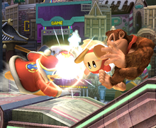 King Dedede using Waddle Dee Toss against Donkey Kong in Super Smash Bros. Brawl