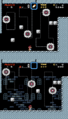 A comparison of a room in an early version of the castle (top) and the version used in the final game (bottom)