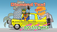 An advertisement for Diamond Taxi featuring Dribble and Spitz