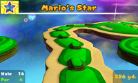 14th hole in Mario's Star course. It depicts a Chain Chomp alongside three Coins.