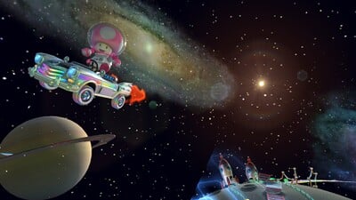 3DS Rainbow Road: Toadette (Astronaut) doing a victory lap
