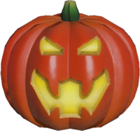 Rendered model of a jack-o'-lantern with Bowser's face from Mario Kart Tour.