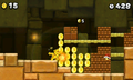 Gold Mario throwing gold fireballs in World 2-1.