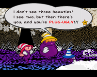 In the original Japanese script of Paper Mario: The Thousand-Year Door, Beldam insults Vivian by calling her ｢オトコ」, "a man". In the English localization of the game, Beldam uses gender-neutral insults instead.
