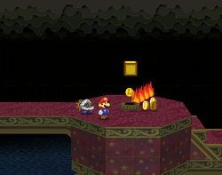 Mario after destroying the fourth firebar in Palace of Shadow of Paper Mario: The Thousand-Year Door.