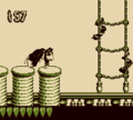 Donkey Kong approaching a grid of ropes with Slippas