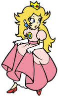 Peach's original appearance (left); Peach's current appearance (right).