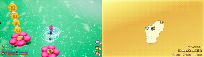 Mario and Luigi near 4 10-Coins on Shroonken Islet from Mario & Luigi: Brothership