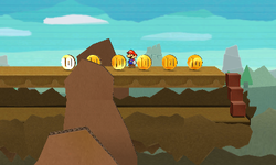 Mario near the group of Coins in Whammino Mountain of Paper Mario: Sticker Star.