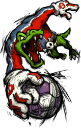 Kritter lunging for a football/soccer ball.