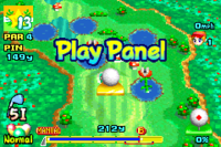 The ball lands on a Play Panel in Mario Golf: Advance Tour