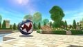 Pre-release screenshot of a Chain Chomp near the Mario structure