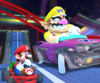 The icon of the Wario Cup challenge from the 2019 Halloween Tour and the Peach Cup challenge from the Berlin Tour in Mario Kart Tour