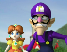 Waluigi and Daisy witness something in the distance in the opening cinematic.