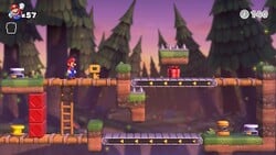 Screenshot of Mystic Forest level 7-5 from the Nintendo Switch version of Mario vs. Donkey Kong