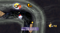 Boo Mario races the Spooky Speedster in Boo's Boneyard Galaxy
