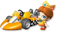 Artwork of Baby Daisy with her kart from Mario Kart Wii