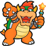 Artwork of Bowser holding the Star Rod, from Paper Mario