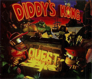 The pre-release title screen for Donkey Kong Country 2: Diddy's Kong Quest. It displays the word "Quest" inside the treasure chest.
